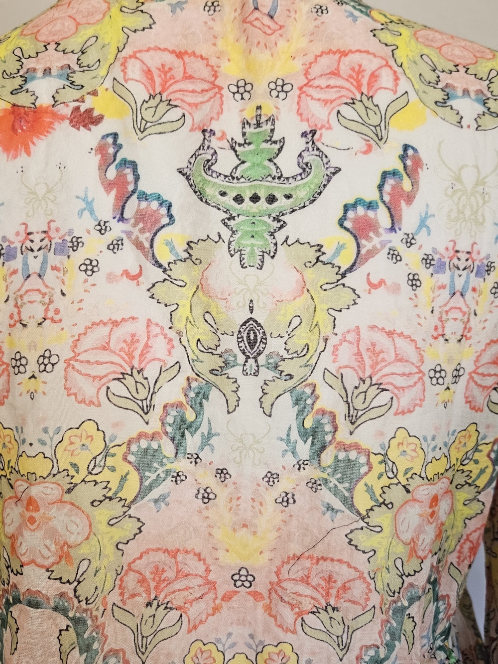 Natural Life Boho Floral Paisley Peplum Blouse S Cotton V-Neck Sequin Trim Bell - Picture 5 of 15